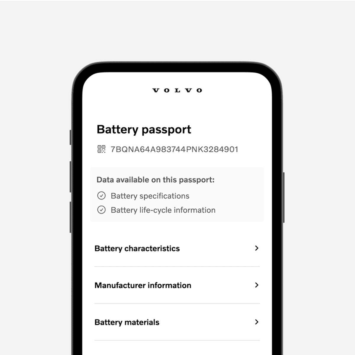 Interface do passaporte digital da bateria — Volvo Cars